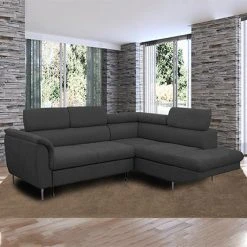 MES Canapé D'angle à Droite Fixe En Tissu Anthracite - VENTUS