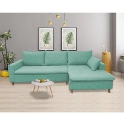 MES Canapé D'angle à Droite Fixe En Tissu Microfibre Céladon - MERIBEL