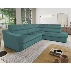 MES Canapé D'angle à Droite Fixe En Tissu Velours Bleu Canard - KOLN