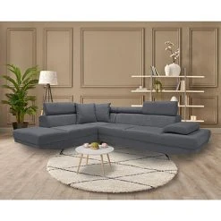 MES Canapé D'angle à Gauche 5 Places En Tissu Gris - FIORINA