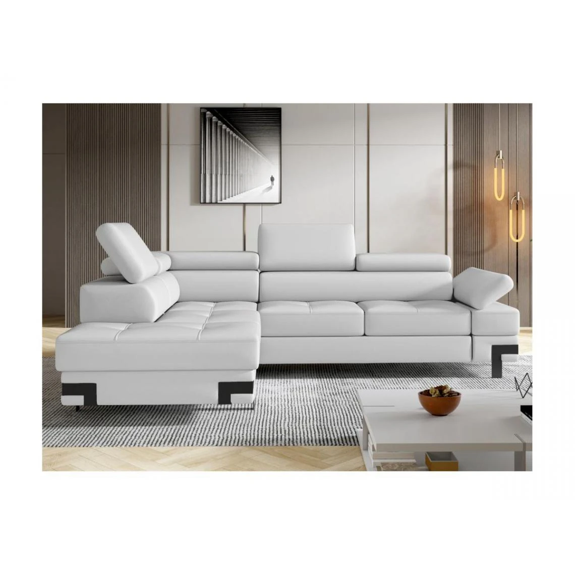 Vente-unique Canapé D'angle Convertible En Simili DAMIEN II - Blanc - Angle Gauche 3 Vente-unique Canapé D'angle Convertible En Simili DAMIEN II - Blanc - Angle Gauche