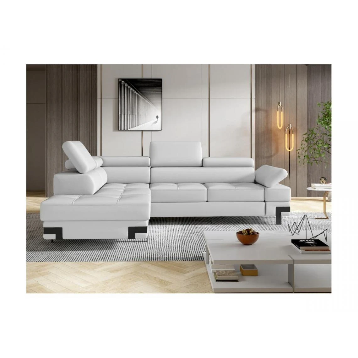 Vente-unique Canapé D'angle Convertible En Simili DAMIEN II - Blanc - Angle Gauche 4 Vente-unique Canapé D'angle Convertible En Simili DAMIEN II - Blanc - Angle Gauche – Image 2