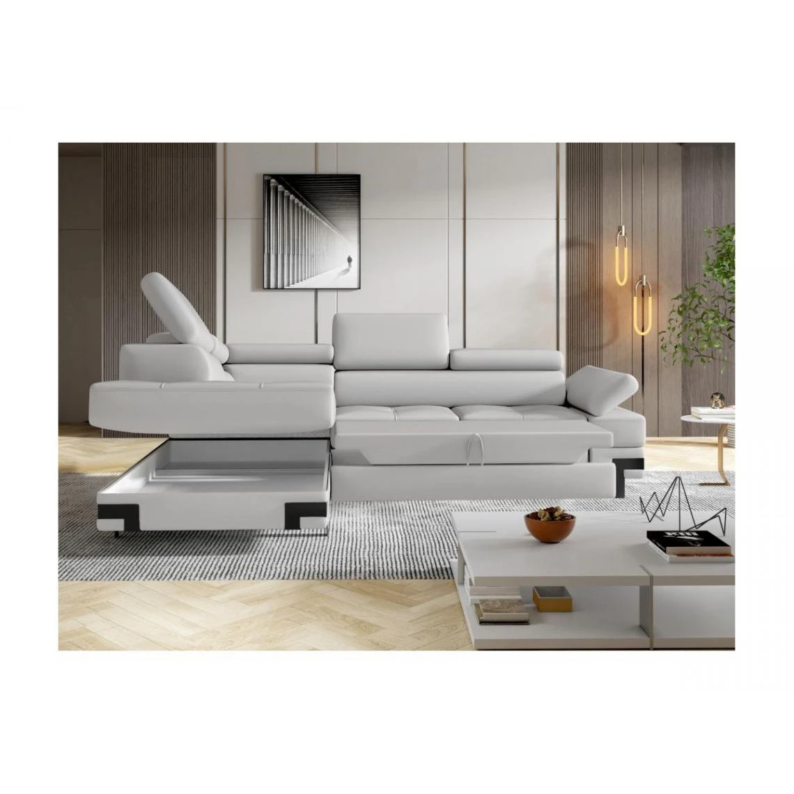 Vente-unique Canapé D'angle Convertible En Simili DAMIEN II - Blanc - Angle Gauche 5 Vente-unique Canapé D'angle Convertible En Simili DAMIEN II - Blanc - Angle Gauche – Image 3