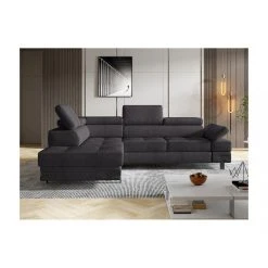 Vente-unique Canapé D'angle Convertible En Tissu DAMIEN II - Anthracite - Angle Ga...