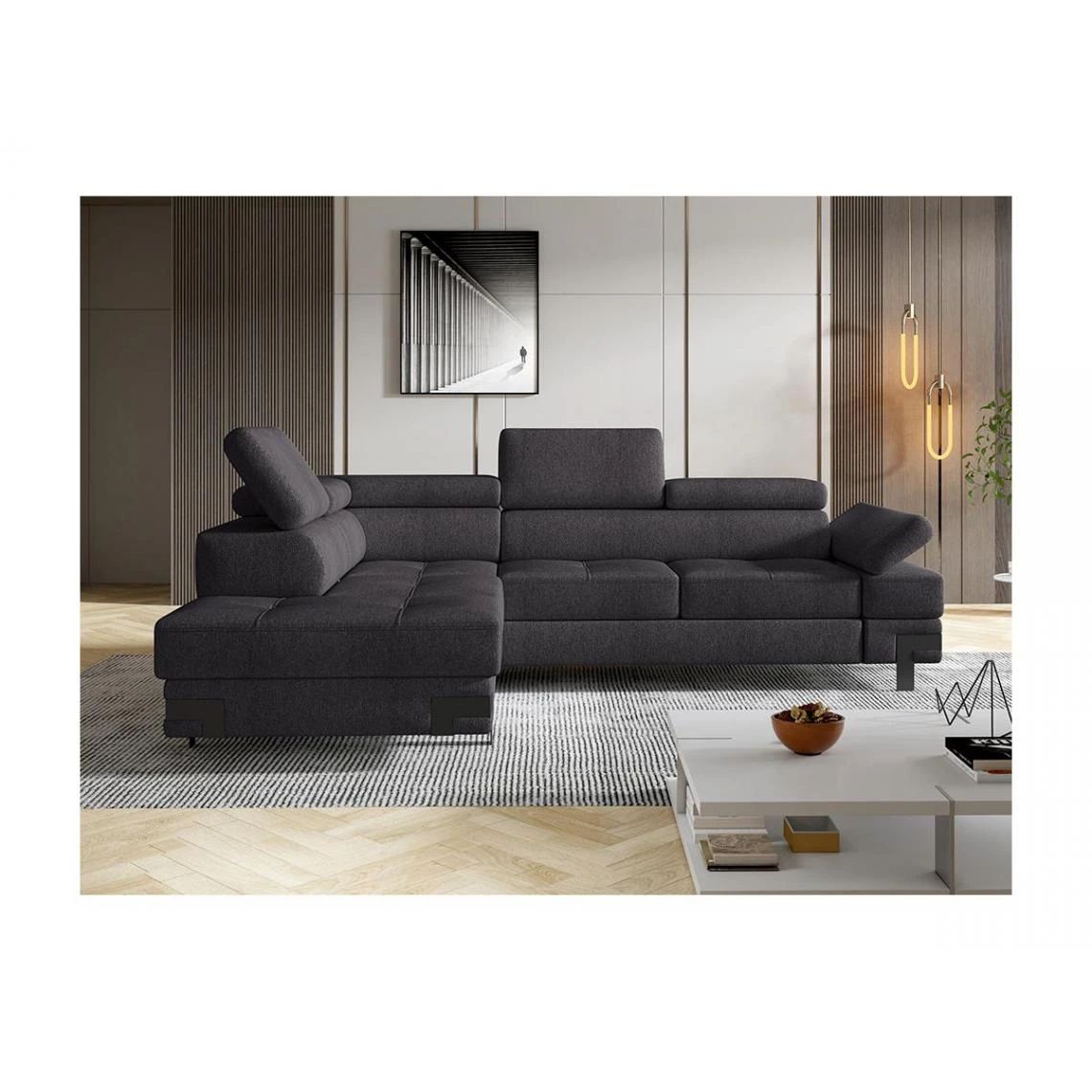 Vente-unique Canapé D'angle Convertible En Tissu DAMIEN II - Anthracite - Angle Ga... 3 Vente-unique Canapé D'angle Convertible En Tissu DAMIEN II - Anthracite - Angle Ga...