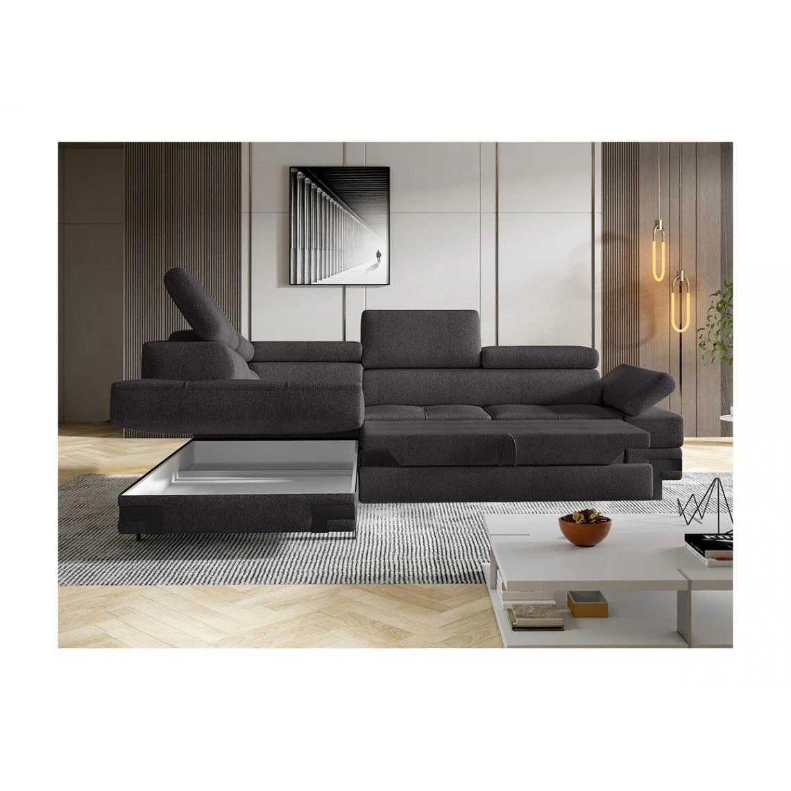 Vente-unique Canapé D'angle Convertible En Tissu DAMIEN II - Anthracite - Angle Ga... 4 Vente-unique Canapé D'angle Convertible En Tissu DAMIEN II - Anthracite - Angle Ga... – Image 2