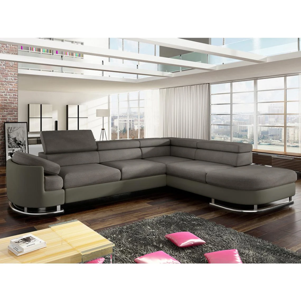 Vente-unique Canapé D'angle Convertible En Tissu Et Simili MYSEN - Taupe - Angle D... 4 Vente-unique Canapé D'angle Convertible En Tissu Et Simili MYSEN - Taupe - Angle D... – Image 2