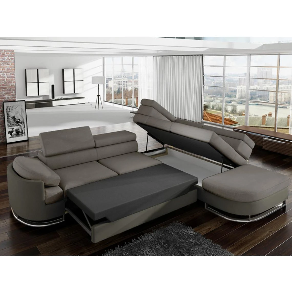 Vente-unique Canapé D'angle Convertible En Tissu Et Simili MYSEN - Taupe - Angle D... 5 Vente-unique Canapé D'angle Convertible En Tissu Et Simili MYSEN - Taupe - Angle D... – Image 3