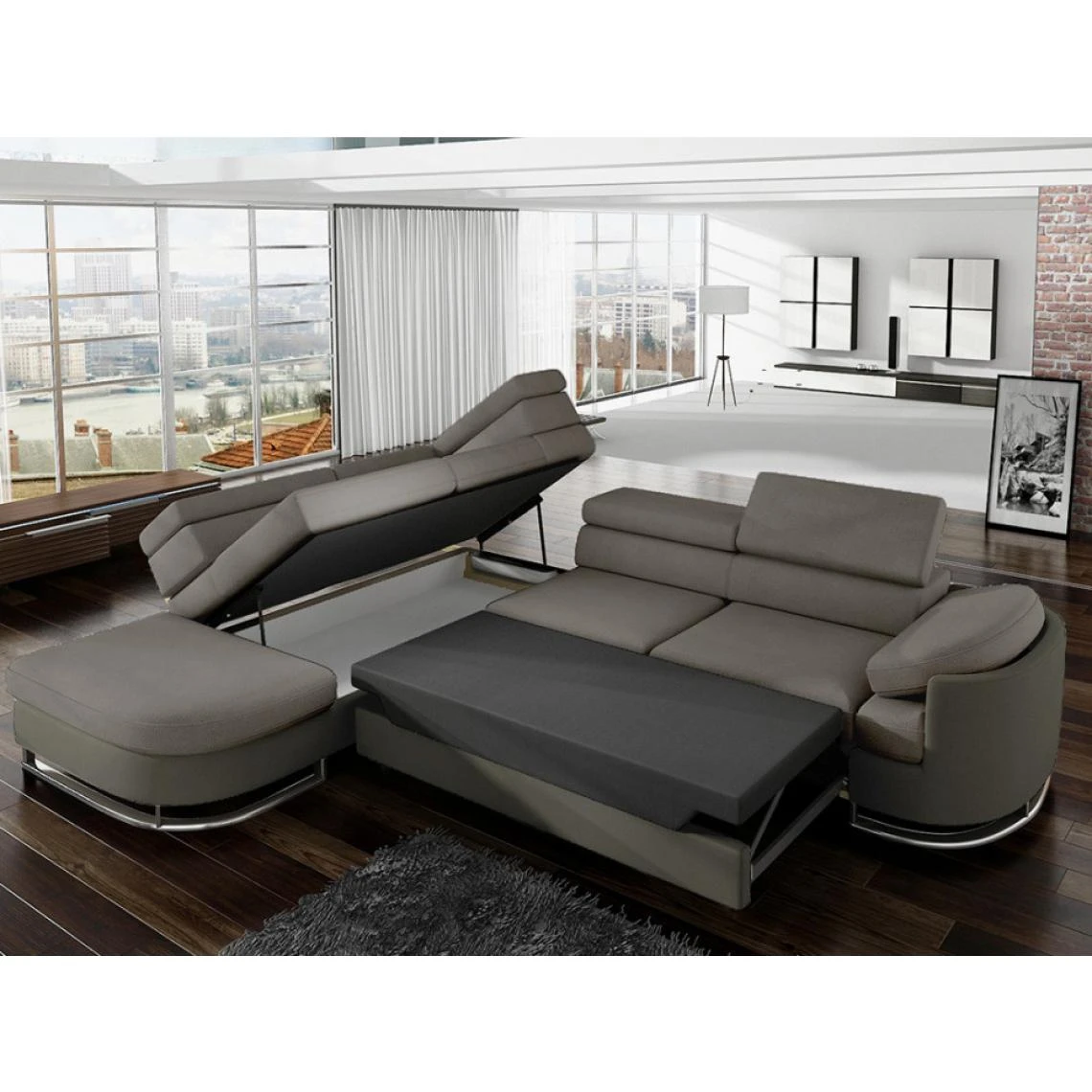 Vente-unique Canapé D'angle Convertible En Tissu Et Simili MYSEN - Taupe - Angle G... 5 Vente-unique Canapé D'angle Convertible En Tissu Et Simili MYSEN - Taupe - Angle G... – Image 3