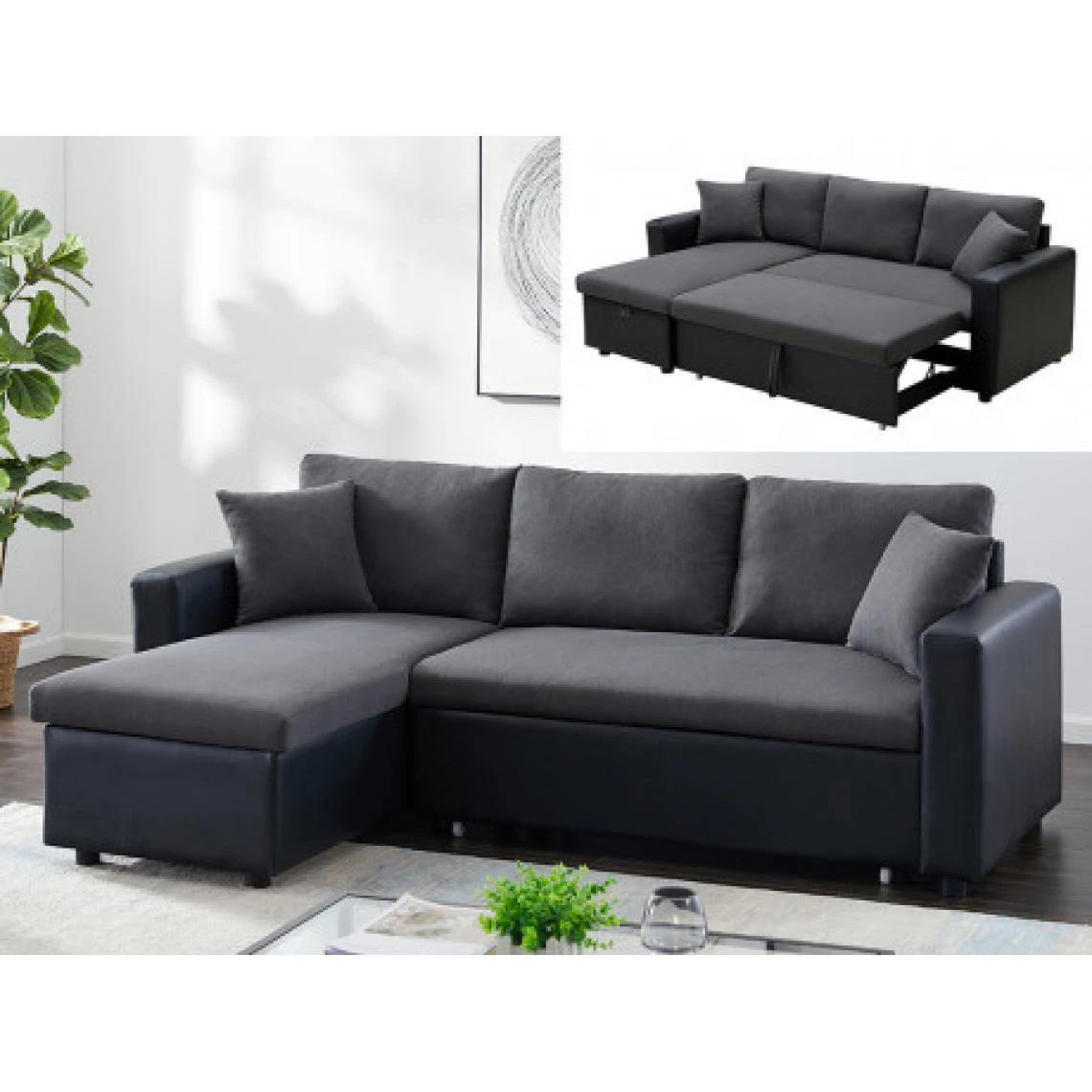 Vente-unique Canapé D'angle Convertible Et Réversible En Tissu Et Simili GAZUR - ... 3 Vente-unique Canapé D'angle Convertible Et Réversible En Tissu Et Simili GAZUR - ...