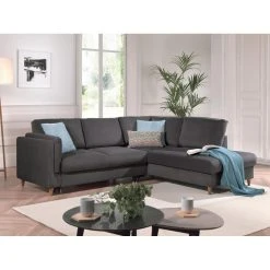 Lisa Design Canapé D'angle Droit Convertible 5 Places BROOKE - Velours Gris Fonc?...