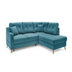 Bobochic Canapé D'angle Droit Convertible 5 Places SWEDEN - Tissu Bleu Canard
