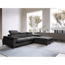 Vente-unique Canapé D'angle Droit Convertible En Velours Gris Anthracite SAMARA