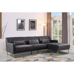 Habitat Et Jardin Canapé D'angle En Velours Oliver - 275 X 161 X 81 Cm - 5 Places - G... -Vente-unique shop canape dangle en velours oliver 275 x 161 x 81 cm 5 places gris angle droit 10210596 26315356 1140x1140