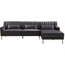 Habitat Et Jardin Canapé D'angle En Velours Oliver - 275 X 161 X 81 Cm - 5 Places - G... -Vente-unique shop canape dangle en velours oliver 275 x 161 x 81 cm 5 places gris angle droit 10210596 26315358 1140x1140