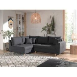 Lisa Design Canapé D'angle Gauche Convertible 4 Places RUNE - Tissu Gris Foncé