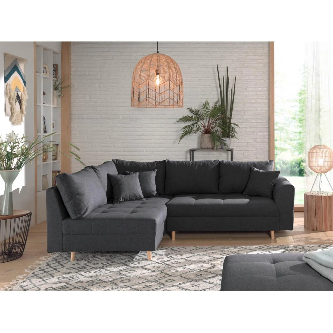 Lisa Design Canapé D'angle Gauche Convertible 4 Places RUNE - Tissu Gris Foncé 4 Lisa Design Canapé D'angle Gauche Convertible 4 Places RUNE - Tissu Gris Foncé – Image 2