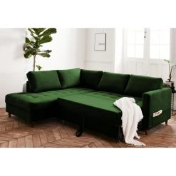 Lisa Design Canapé D'angle Gauche Convertible 5 Places ANNA - Velours Vert -Vente-unique shop canape dangle gauche convertible 5 places anna velours vert 11032816 28818544 1140x1140