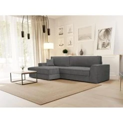 Vente-unique Canapé D'angle Gauche Convertible En Tissu Gris AXELLE