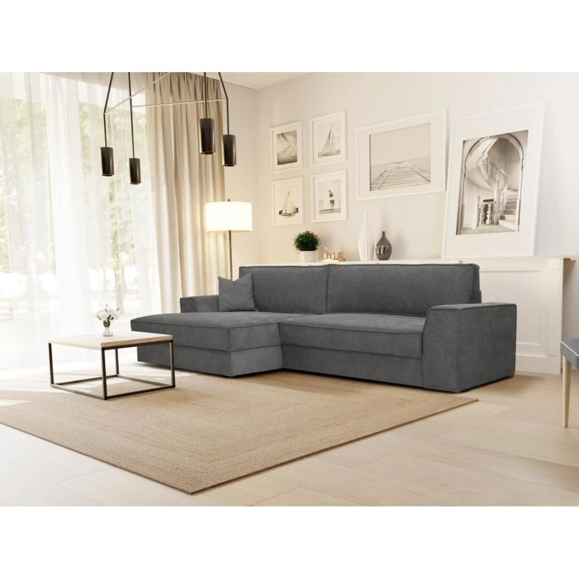 Vente-unique Canapé D'angle Gauche Convertible En Tissu Gris AXELLE 3 Vente-unique Canapé D'angle Gauche Convertible En Tissu Gris AXELLE