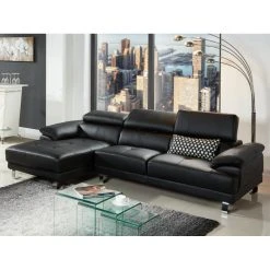 Vente-unique Canapé D'angle Gauche En Cuir Premium Noir EXCELSIORA