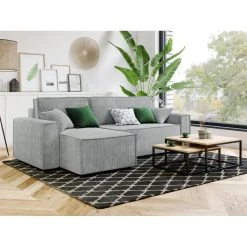 Baita Canapé D'angle MIRAGE Convertible Et Réversible Velours Côtelé Gri... -Vente-unique shop canape dangle mirage convertible et reversible velours cotele gris clair 13905108 38558672 1140x1140