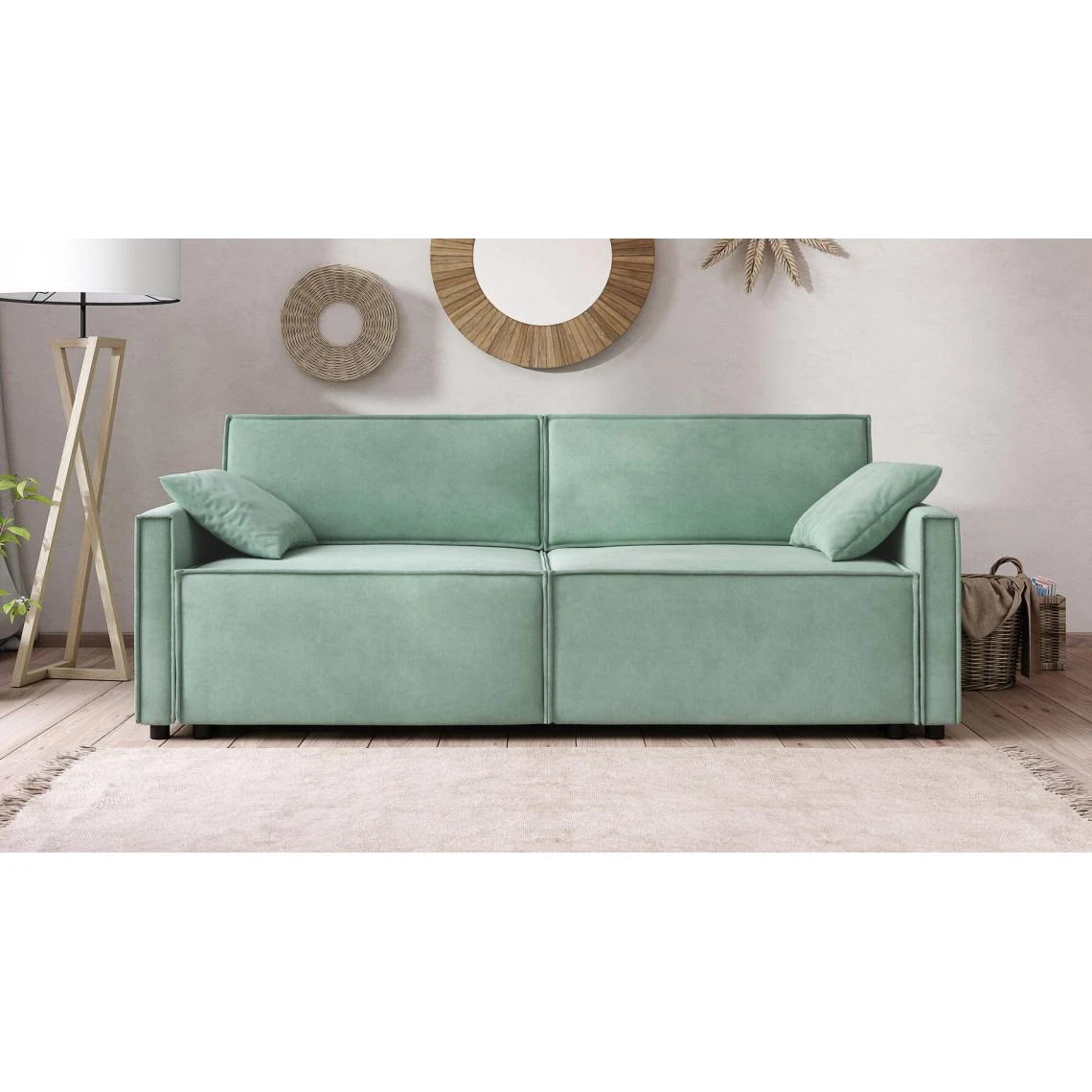 Baita Canapé Droit MAGGY Convertible Tissu Vert D'eau 3 Places 4 Baita Canapé Droit MAGGY Convertible Tissu Vert D'eau 3 Places – Image 2