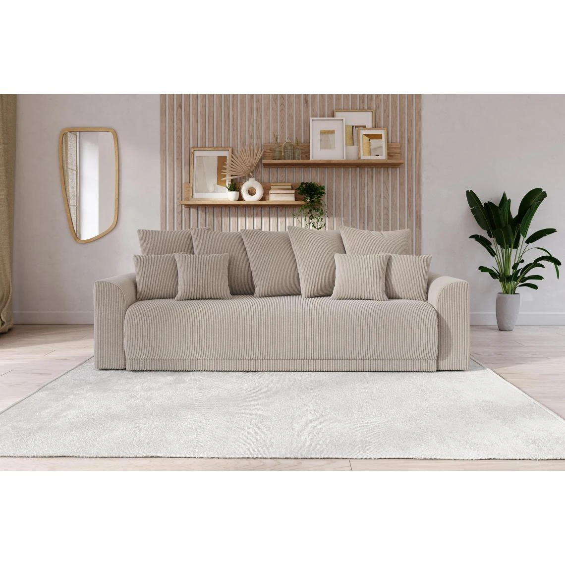 Baita Canapé Droit NOVA Convertible Velours Cotêlé Grège 3 Places 4 Baita Canapé Droit NOVA Convertible Velours Cotêlé Grège 3 Places – Image 2