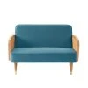 Baita Canapé Droit SILA Fixe 2 Places Cannage Et Velours Bleu