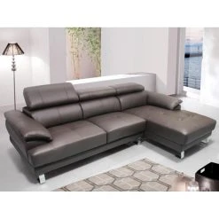Vente-unique Canapé D'angle Droit En Cuir Premium Marron EXCELSIORA