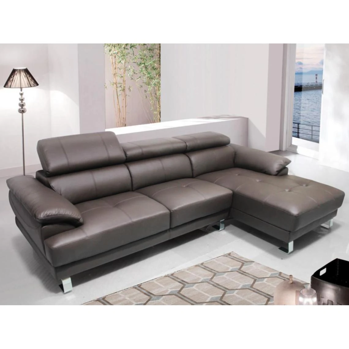 Vente-unique Canapé D'angle Droit En Cuir Premium Marron EXCELSIORA 3 Vente-unique Canapé D'angle Droit En Cuir Premium Marron EXCELSIORA