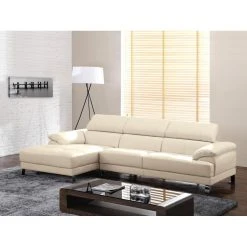 Vente-unique Canapé D'angle Gauche En Cuir Premium Ivoire EXCELSIORA