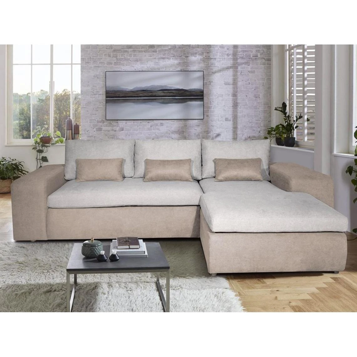 Vente-unique Canapé D'angle Droit Convertible En Tissu Beige ISIDORE 4 Vente-unique Canapé D'angle Droit Convertible En Tissu Beige ISIDORE – Image 2