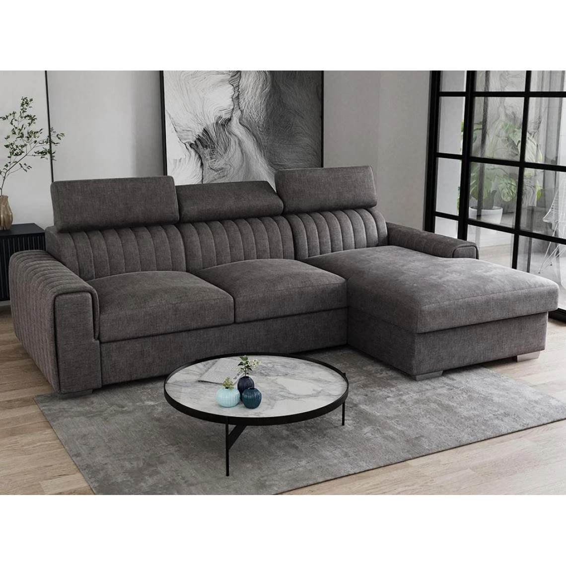 PASCAL MORABITO Canapé D'angle Convertible En Tissu Anthracite LARICA De PASCAL MORAB... 3 PASCAL MORABITO Canapé D'angle Convertible En Tissu Anthracite LARICA De PASCAL MORAB...