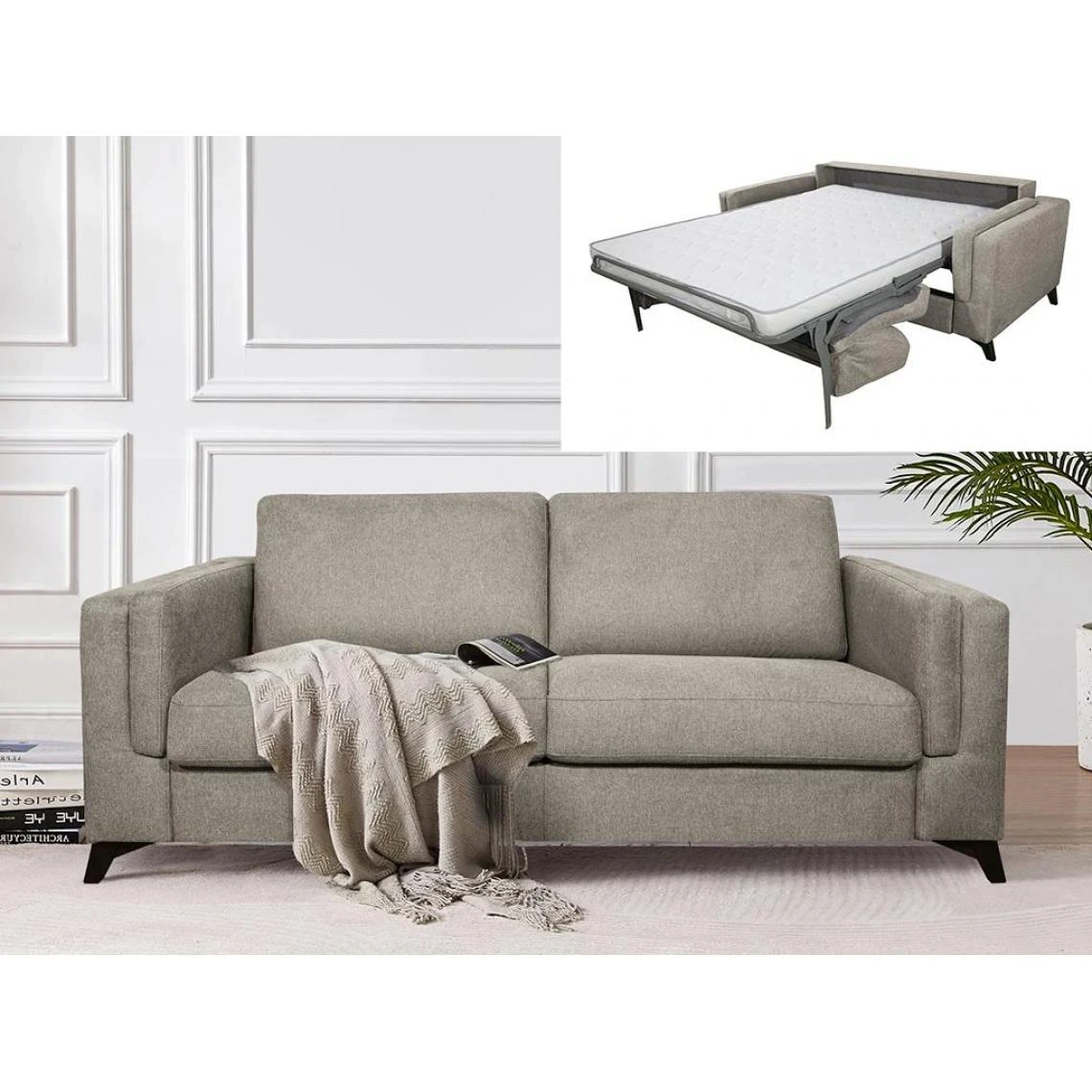 DUNLOPILLO Canapé 4 Places Convertible Express En Tissu Gris - Couchage 160 Cm -... 3 DUNLOPILLO Canapé 4 Places Convertible Express En Tissu Gris - Couchage 160 Cm -...