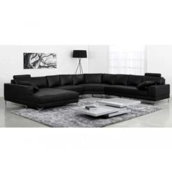 Vente-unique Canapé Panoramique 7 Places Cuir Supérieur DONATELLO II - Noir - Ang...