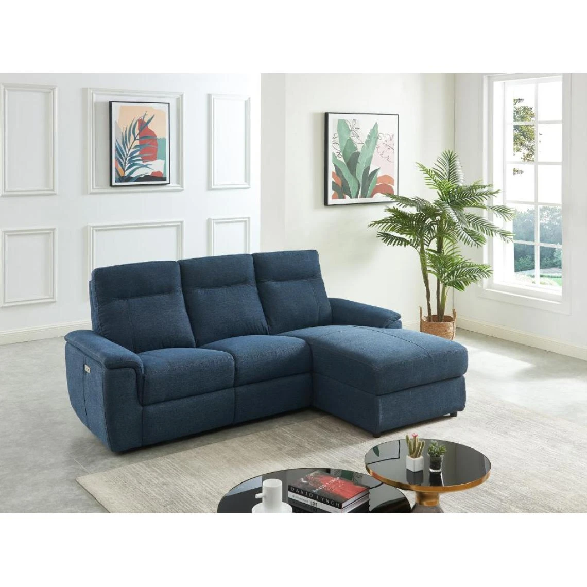 Vente-unique Canapé D'angle Droit Relax électrique En Tissu Bleu SUZY 3 Vente-unique Canapé D'angle Droit Relax électrique En Tissu Bleu SUZY