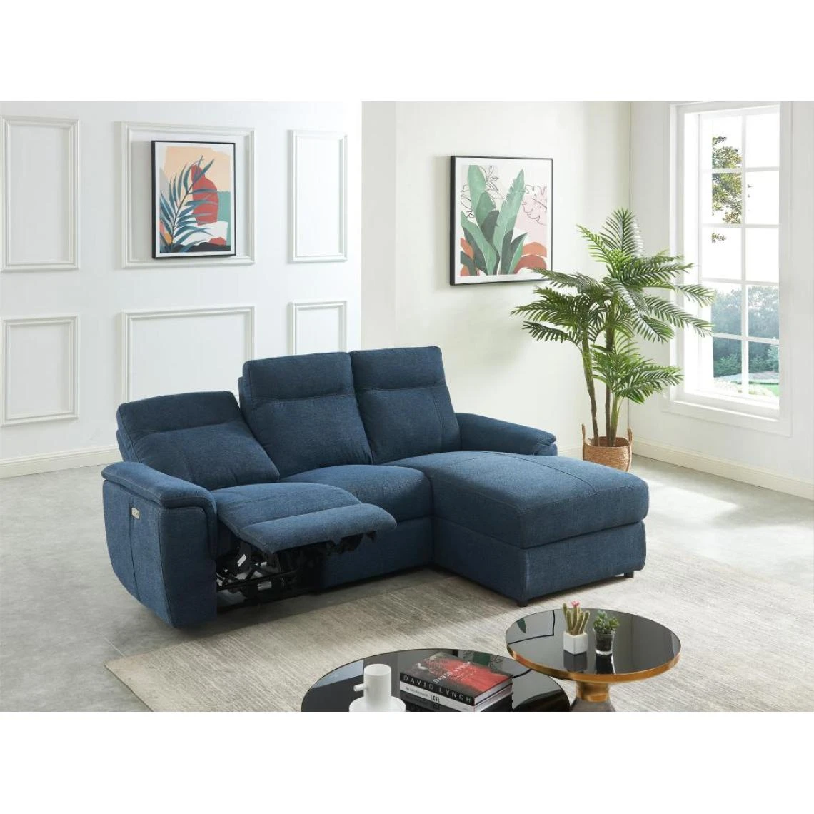Vente-unique Canapé D'angle Droit Relax électrique En Tissu Bleu SUZY 5 Vente-unique Canapé D'angle Droit Relax électrique En Tissu Bleu SUZY – Image 3
