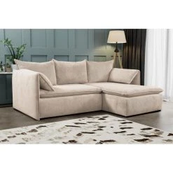 PASCAL MORABITO Canapé D'angle Convertible En Velours Côtelé Beige TEODORA De PASCA...