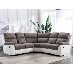 Vente-unique Canapé D'angle Relax Gris Et Blanc En Microfibre Et Simili TOLZANO