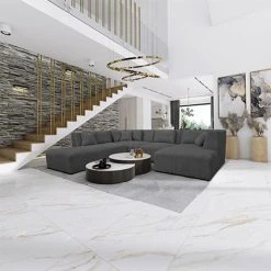 MES Canapé U Méridienne Gauche En Velours Côtelé Anthracite - PENNY