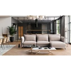 Maison Aubertin Canapé Velours Angle Droit Beige Verduro - 3 Places