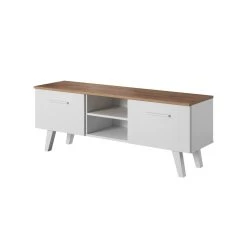 VIVALDI Meuble TV - NORD - 140 Cm - Blanc / Craft Tobacco - Style Scan... -Vente-unique shop cjse8oc
