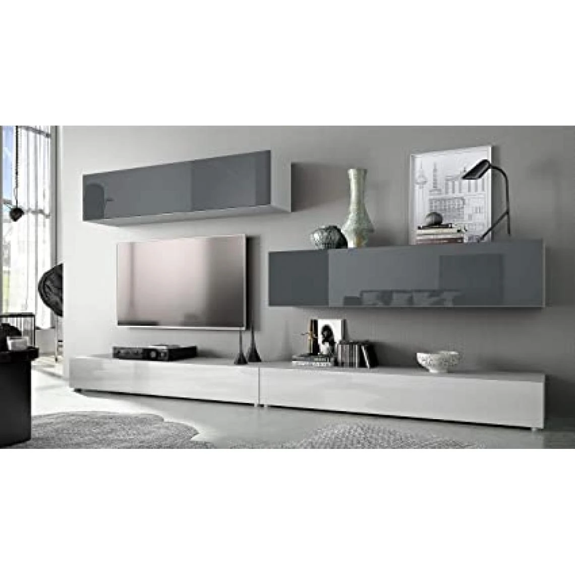 MPC Combinaison Murale Corps En Blanc Mat/façades En Blanc Haute Brillanc... 3 MPC Combinaison Murale Corps En Blanc Mat/façades En Blanc Haute Brillanc...