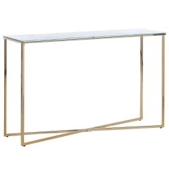 Beliani Console à Plateau En Verre Effet Marbre Blanche Et Dorée ROYSE