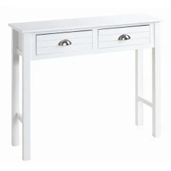 Pegane Console / Table Console En Bois Massif Et MDF Coloris Blanc - Longueur...