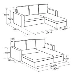 Happy Garden Canapé D'angle Convertible Simili Cuir CLARK 3 Places Noir -Vente-unique shop conv01 schema