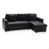 Happy Garden Canapé D'angle Convertible Simili Cuir CLARK 3 Places Noir