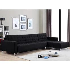 Vente-unique Ensemble Canapé D'angle Convertible Et Réversible Noir WILLIS Et Tab... -Vente-unique shop ensemble canape dangle convertible et reversible noir willis et table basse blanche aramis 13895922 38527938 1140x1140