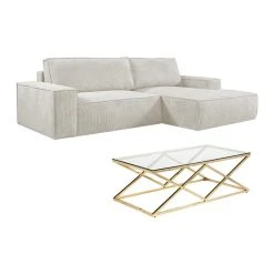 Vente-unique Ensemble Canapé D'angle Droit Convertible Beige AMELIA Et Table Basse...